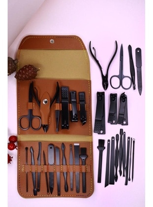 16 Piece Manicure Set with Brown Leather Case