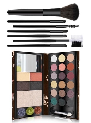 2 Pcs Set - 7 Pcs Packed Brush Set+ 2 Tier Wallet Palette Makeup Set (Eyeshadow-Blush)
