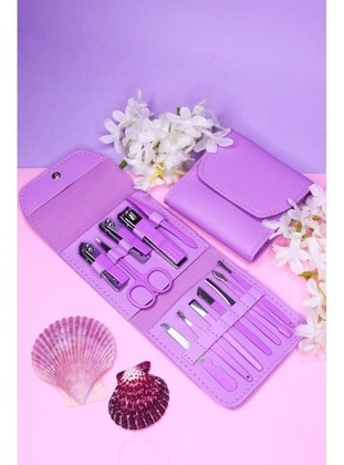 12 Piece Manicure - Pedicure Set with Purple Color Leather Case