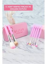 7pcs Makeup Brush Set Pink Color With Metal Box