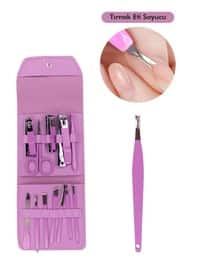 Purple Color 12 Piece Manicure Pedicure Set With Leather Case