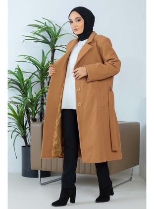 Camel - Fully Lined - Plus Size Puffer Jacket - İmaj Butik
