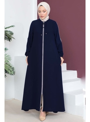 Navy Blue - Crew neck - Unlined - Plus Size Abaya - Tesettür Dünyası