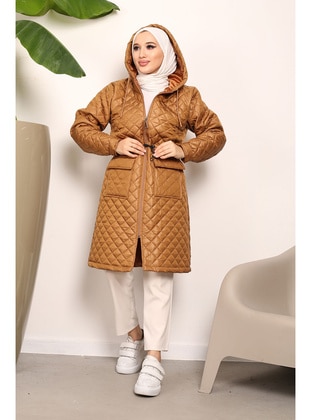 Tan - Fully Lined - Plus Size Puffer Jacket - İmaj Butik