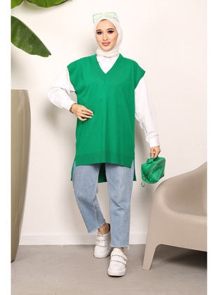 Green - Knit Sweater - İmaj Butik