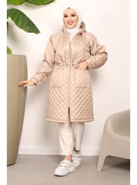 Beige - Fully Lined - Plus Size Puffer Jacket