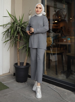 Grey - Knit Suits - Modaefa