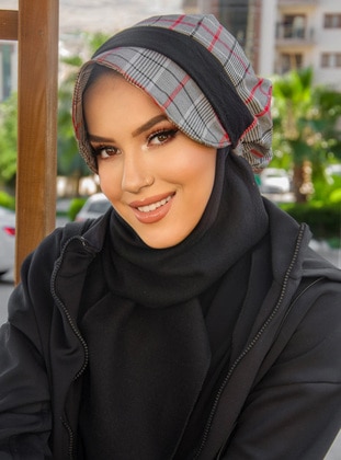 أسود - رمادي - حجابات جاهزة - AİŞE TESETTÜR