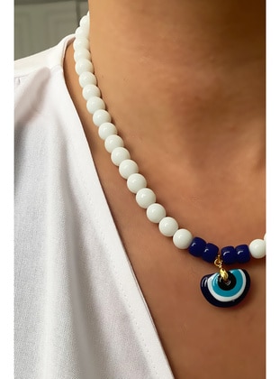 Navy Blue - White - Necklace - Liveyn Design