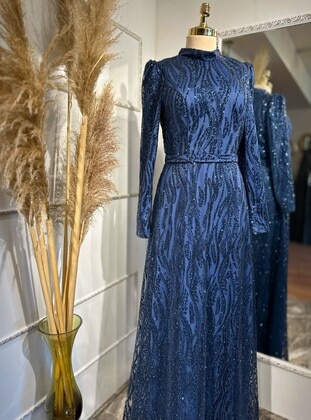 Navy Blue - Modest Evening Dress - Ahunisa
