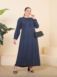 Blue - Floral - Unlined - Plus Size Dress