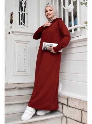Burgundy - Modest Dress - Bestenur