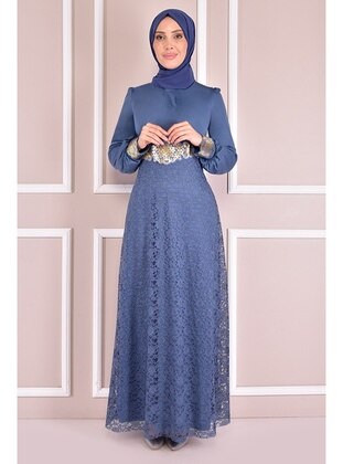 Moda Merve Blue Modest Evening Dress