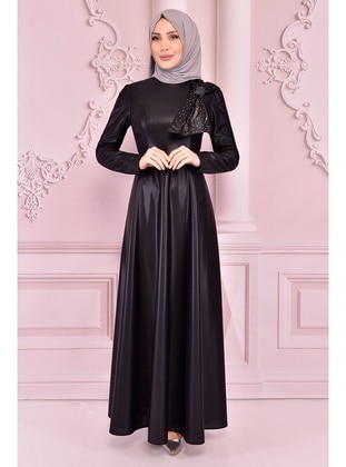Moda Merve Black Modest Evening Dress