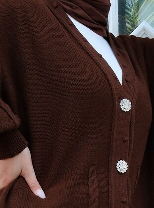 Brown - Knit Cardigan - Locco Moda