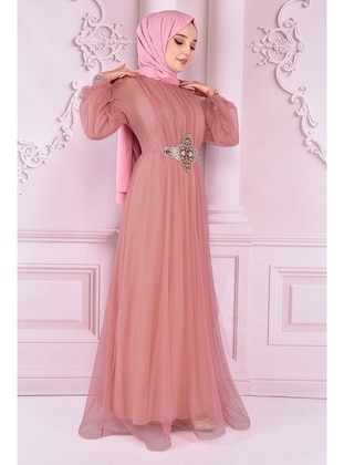 Moda Merve Dusty Rose Modest Evening Dress