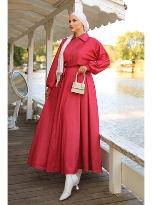 Burgundy - Modest Dress - Liz Butik