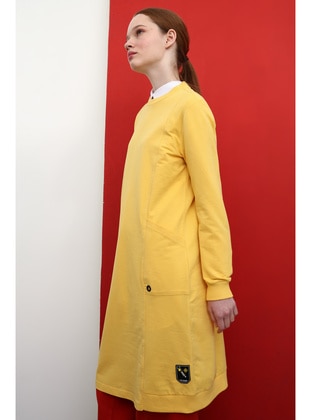 Yellow - Crew neck - Yellow Eyelet Detailed Sweat Tunic with Pockets - ALLDAY