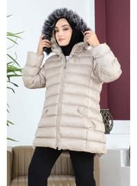 Beige - Fully Lined - Plus Size Puffer Jacket