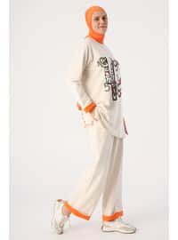 Ecru - Printed - Crew neck - Pyjama Set