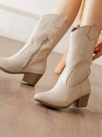 Beige Patterned - Boots