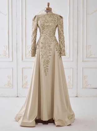 Gold color - Modest Evening Dress - Aslan Polat