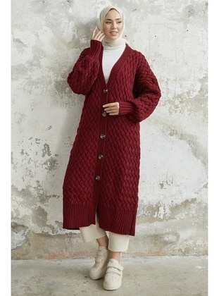 Burgundy - Unlined - Knit Cardigan - InStyle