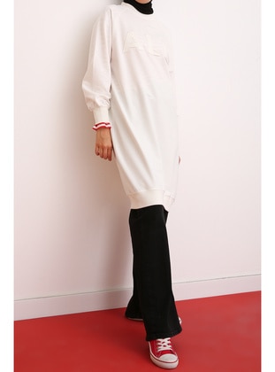 Ecru Ribbed All Embroidered Sweat Tunic