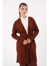 Brown - Unlined - Knit Cardigan