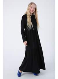 Black - Unlined - Crew neck - Modest Dress