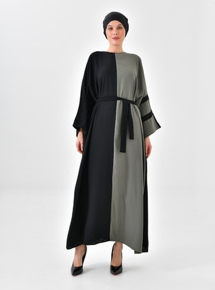 Khaki - Black - Modest Dress - Filizzade