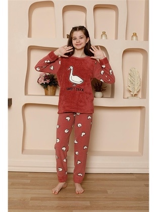 Akbeniz Kız Çocuk WelSoft Polar Vizon Pijama Takımı 20525