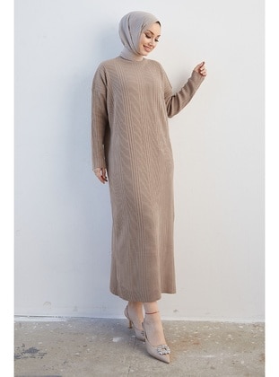 Beige - Unlined - Knit Dresses - InStyle