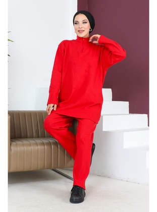 Red - Plus Size Suit - Maymara