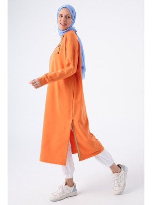 Orange01 Lace-Up Long Tunic With Slits And Pockets Comfortable Fit