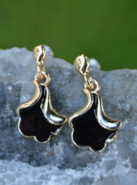 Black Enamel Azalea Flower Earrings