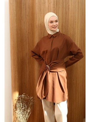 Brown Belt Detailed Relaxed Fit Shirt Tunic