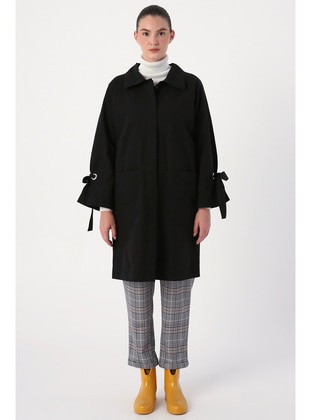 Black - Cuban Collar - Trench Coat - ALLDAY