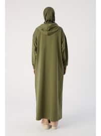 Khaki - Unlined - Hooded collar - Abaya