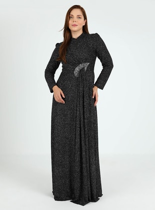 Black - silver - Plus Size Evening Dress - Atay Gökmen