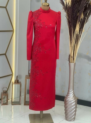 Red - Modest Evening Dress - Piennar