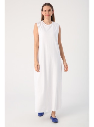 White - Unlined - Crew neck - Modest Dress - ALLDAY