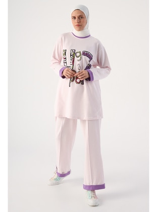 Pink - Printed - Crew neck - Pyjama Set - ALLDAY