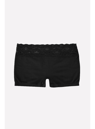Black - Black Seamless Mesh Lace Shorts Panties - Nbb