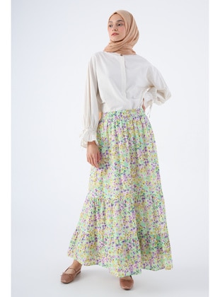 Ecru - Half Lined - Printed - Skirt - ALLDAY