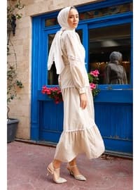 Stone Color - Button Collar - Unlined - Modest Dress