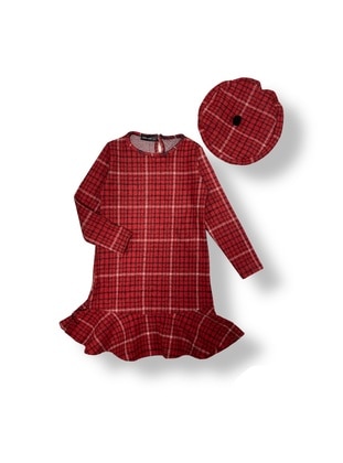 Plaid - Scoop Neck - Unlined - Black - Red - Girls` Dress - MNK Baby