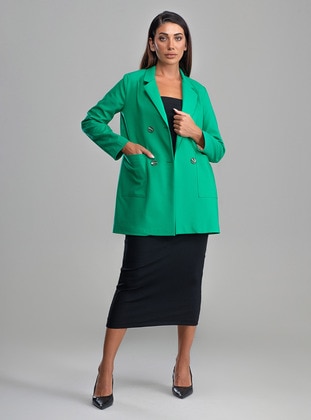 Green - Fully Lined - Shawl Collar - Jacket - Sahra Afra