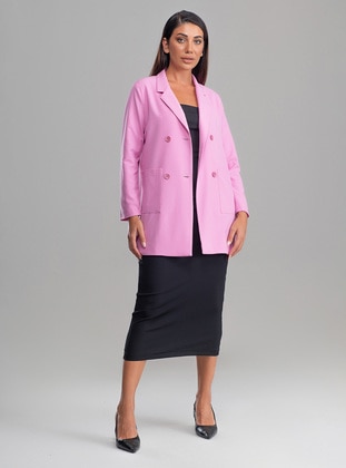Pink - Fully Lined - Shawl Collar - Jacket - Sahra Afra