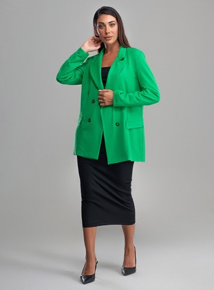 Green - Fully Lined - Shawl Collar - Jacket - Sahra Afra
